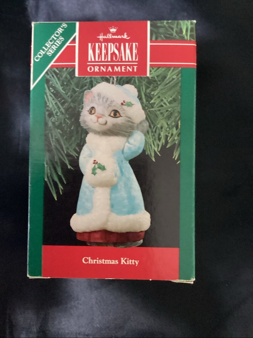 Hallmark Keepsake Ornament 1990 Christmas Kitty Blue Vintage With Box - Picture 6 of 8